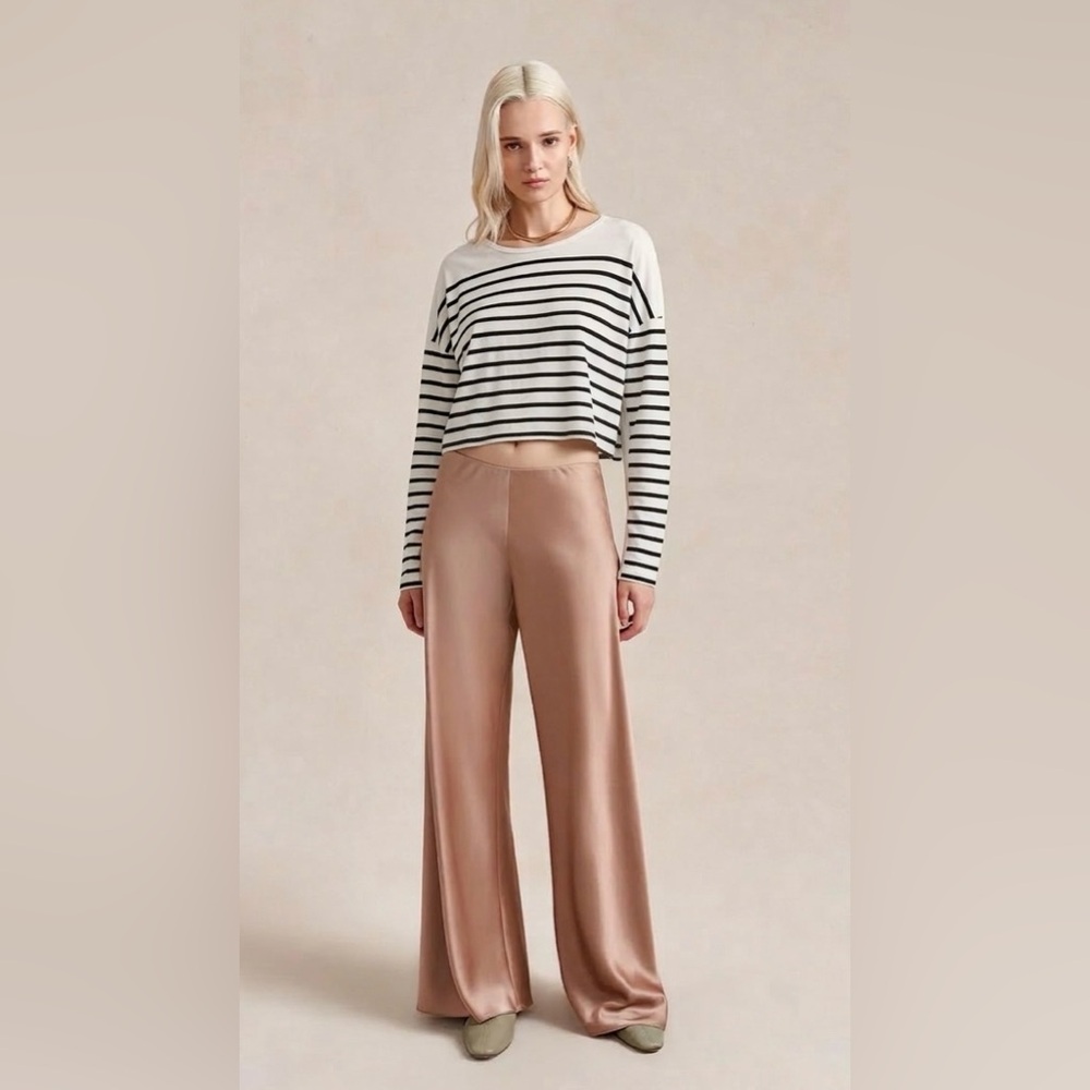La Ligne Black and Cream Striped Long Sleeve Tee